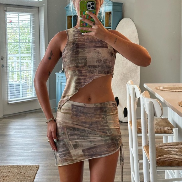 Edikted Asymmetrical Crop Top - Brown and Tan - Picture 1 of 5